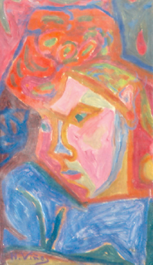 Rousse en tenue violette